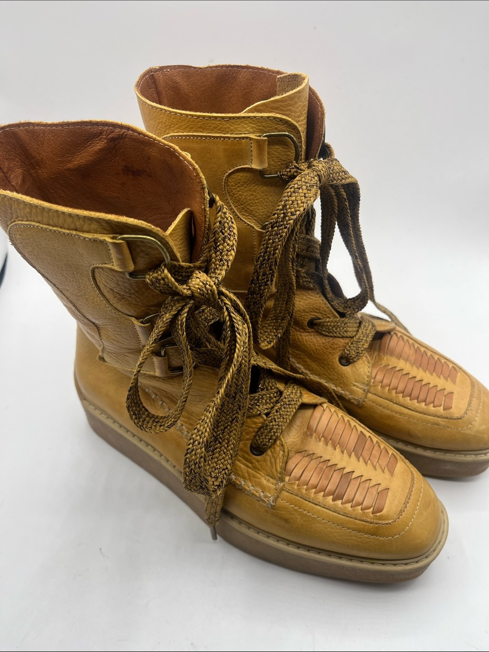 Free People Tan Leather Lace-Up Boots